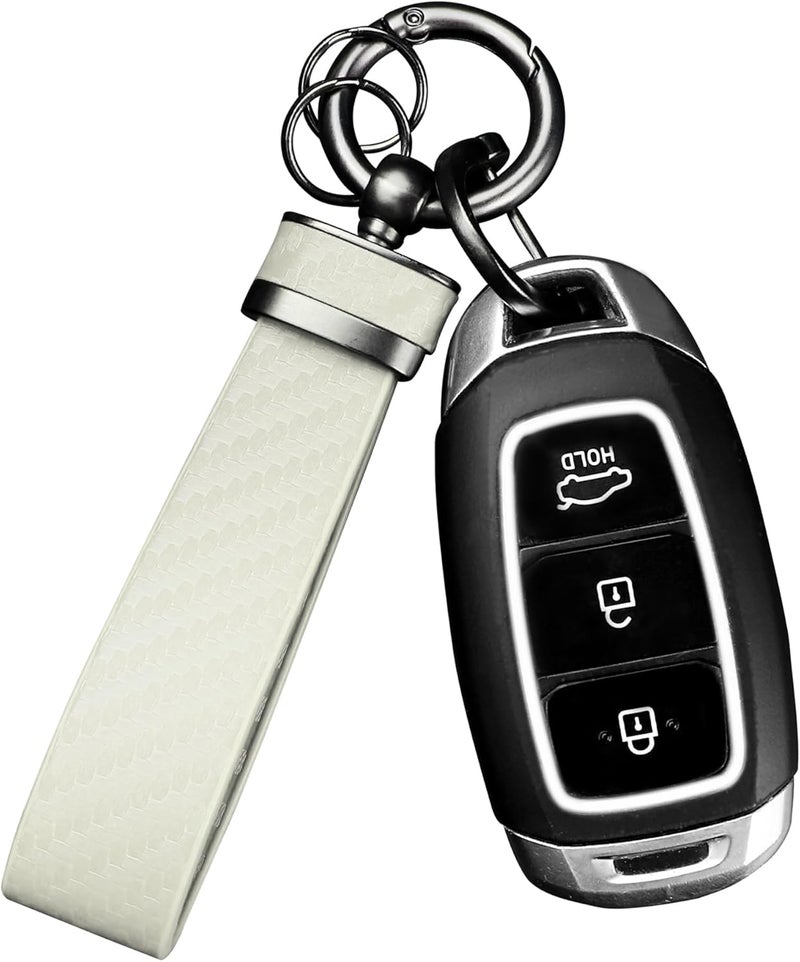 Turcee Carbon Fiber Car Keychain,Automotive Interior Accessories Keychains Leather Car Key Fob,Car Accessories Key Ring&Anti-Lost D-Ring(White) - Image 1